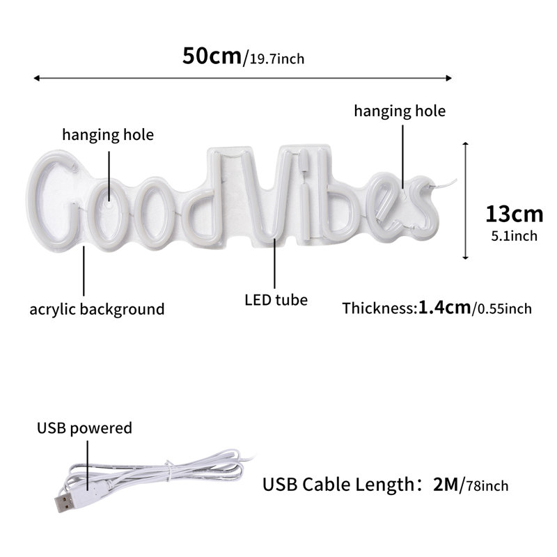 20" Good Vibes Neon Sign
