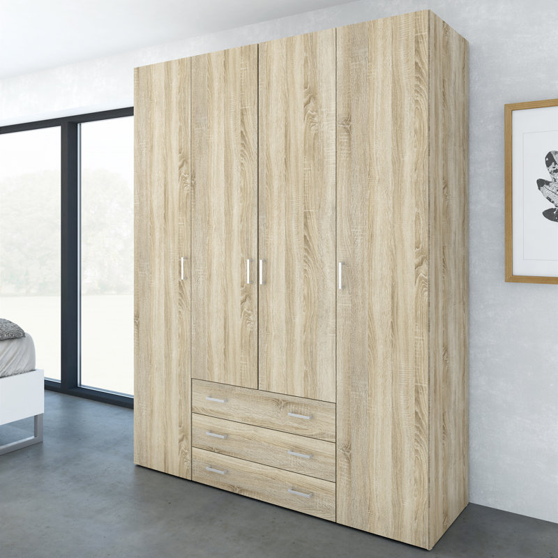 Orval 4 Door Manufactured Wood Wardrobe, Oak