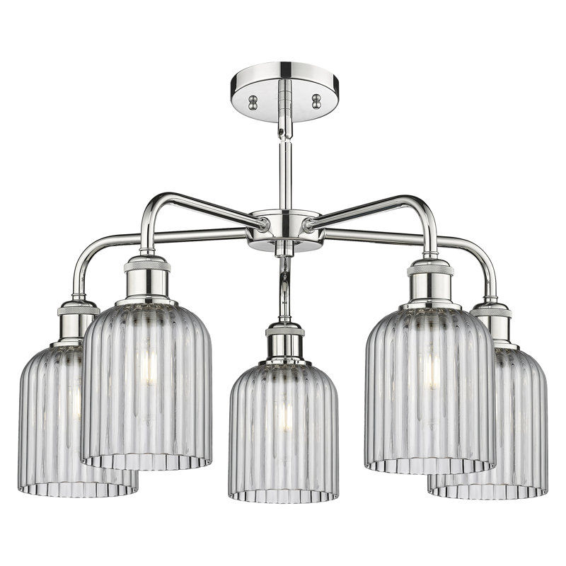 Ballston - Trig - 5 Light 23" Stem Hung Chandelier, Polished Chrome, Light Smoke