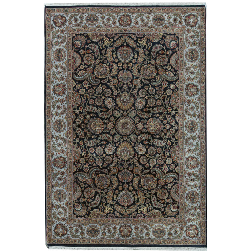 Kingsbury Wool Oriental Area Rug in Black/Teal/Beige