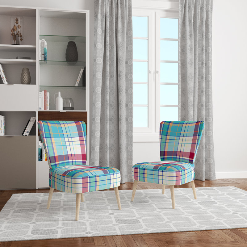 Chaise d'appoint décorative à motif tartan en velours bleu et rouge