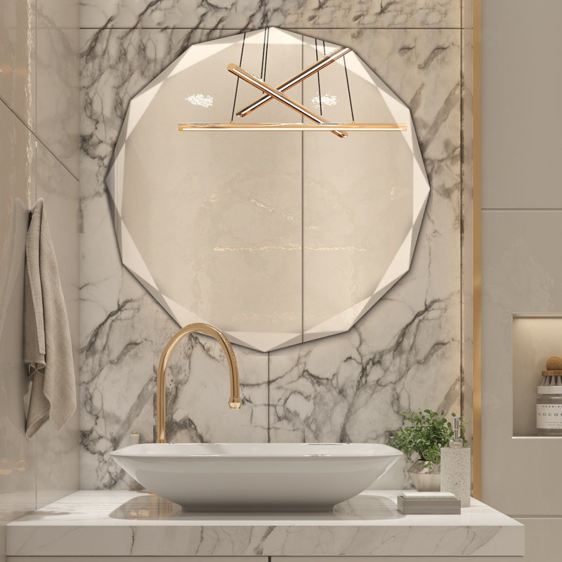 Scalloped Round Wall Mirror – Solid Wood Frame Decorative Vanity & Bathroom Accent, 20' x 20"