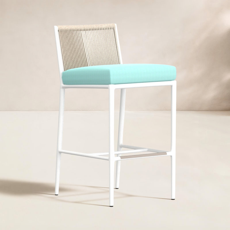 Tabouret de bar avec coussin Sabbia, 28.5", Dupione Celeste Sunbrella®