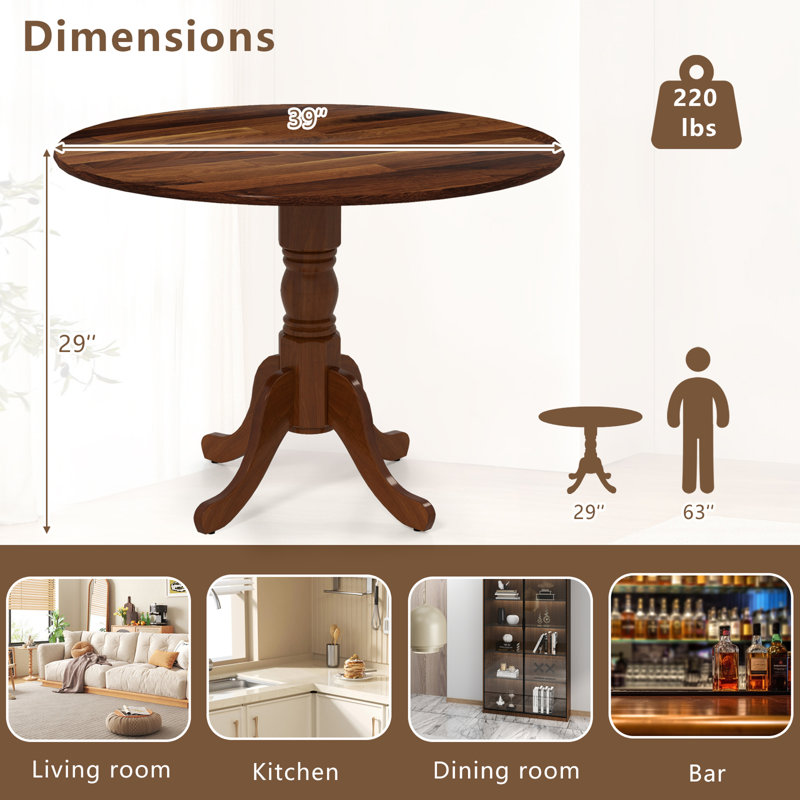Arush Round Solid Wood Dining Table, Walnut