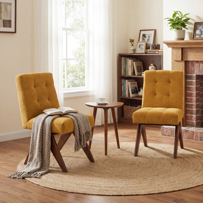 Chaise d'appoint rembourrée en lin Turfed, Jaune