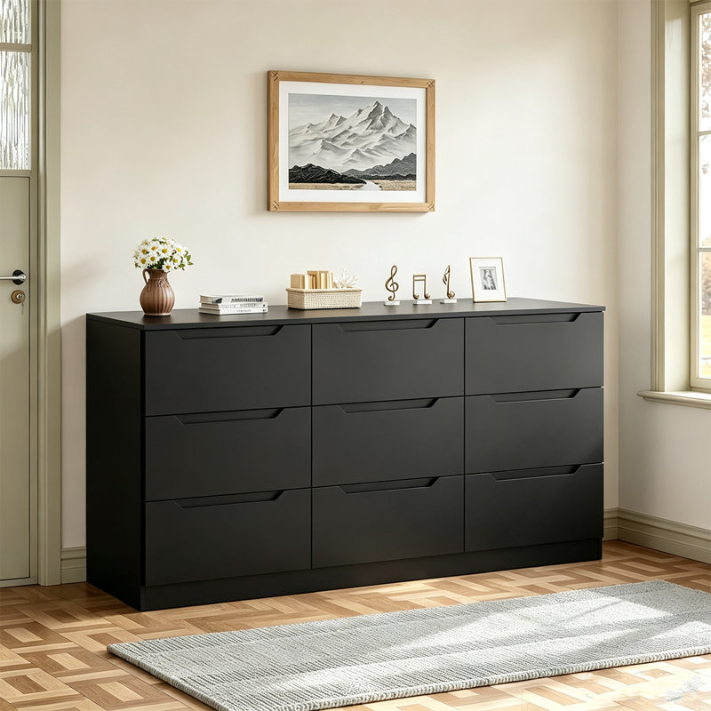 Commode 9 tiroirs, armoire de rangement moderne pour la chambre à coucher, commode en bois pour le salon