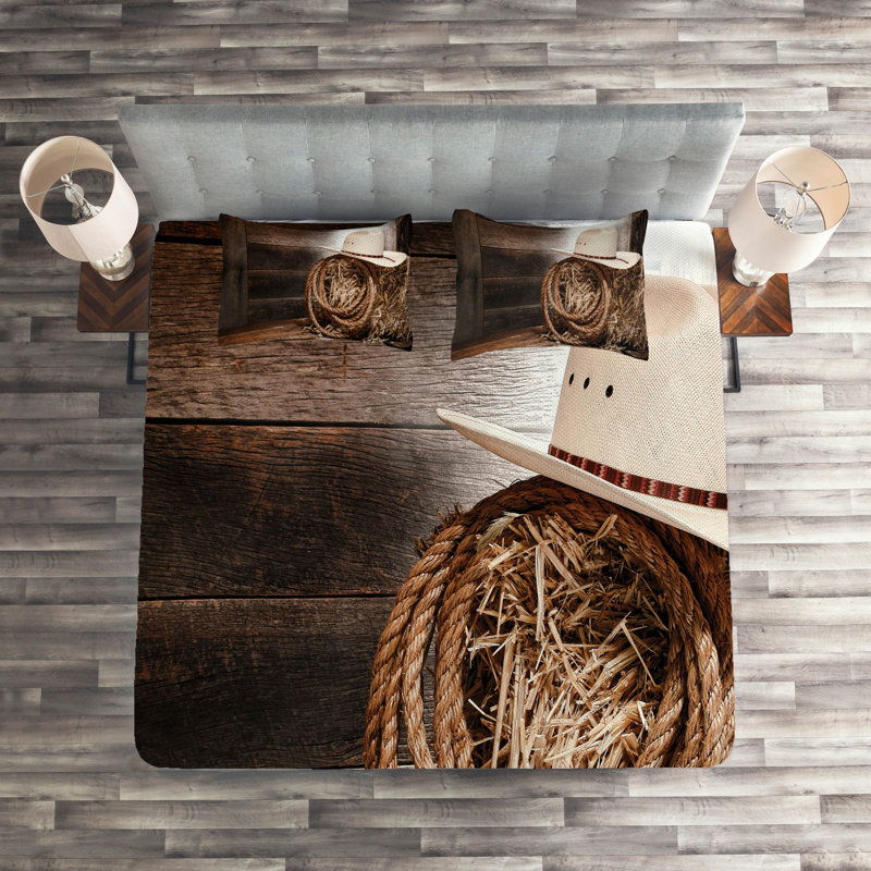 Rustic Polyester Coverlet, Queen Bedspread + 2 Shams