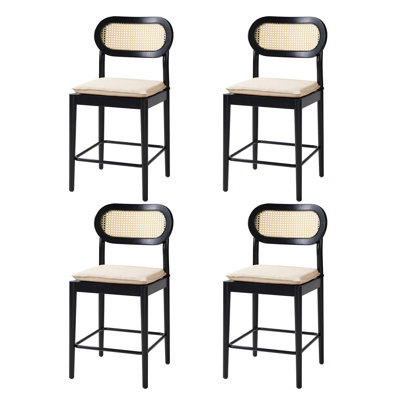 Jacindo Coastal Counter Stool with Rattan Backrest