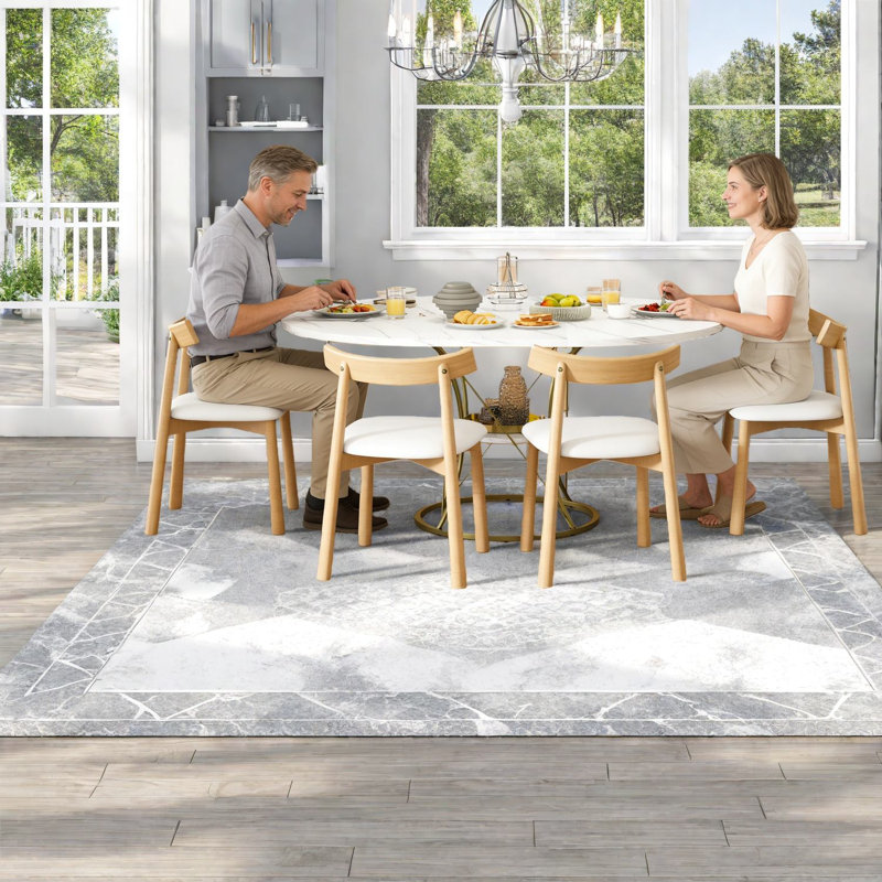 Ensemble de tables de salle à manger extensibles élégantes avec chaises en bois, plateau en MDF en marbre, style campagne moderne