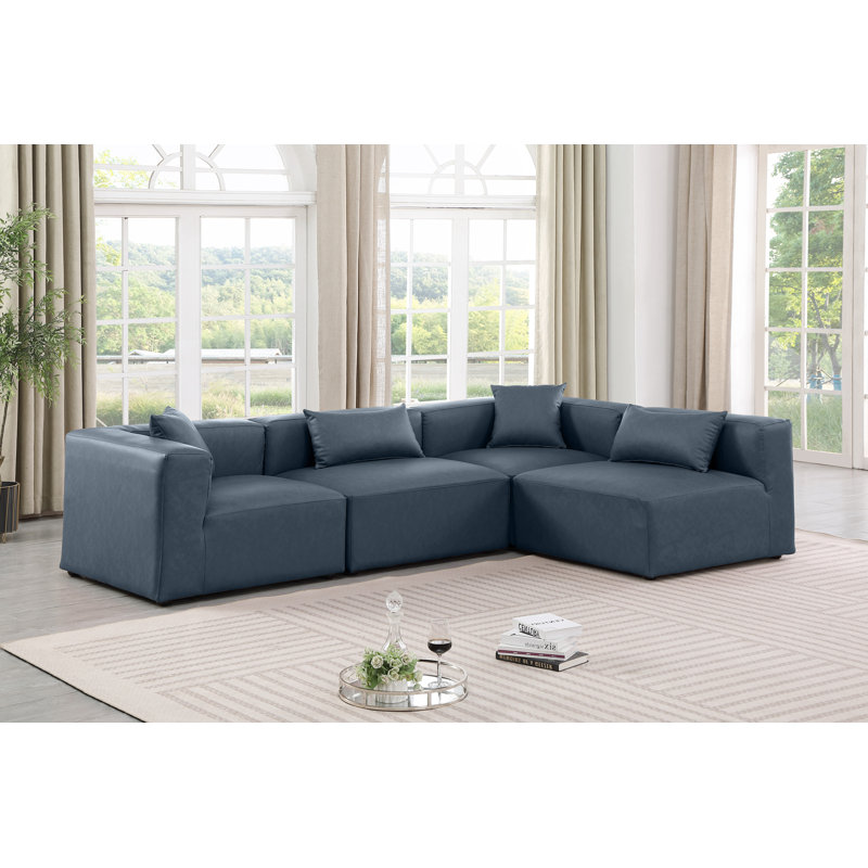 Houswerth Upholstered L-Shaped Sectional Reversible, Navy Vegan Leather