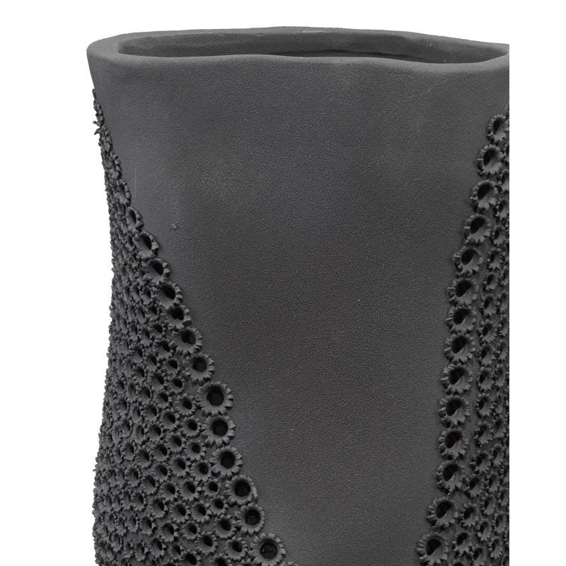 Matte Black Perforated Porcelain Decorative Table Vase