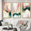 Ensemble d'art sur toile 3 pièces - Géode abstraite rose et marbre vert-897623169-897623228