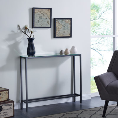 Mini-console étroite avec plateau en miroir Darrin - gris bronze industriel