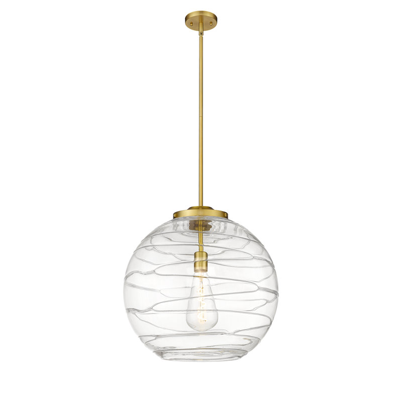 Luminaire suspendu simple à 1 lumière 1 lumière, Or satiné, Transparent, 19.5" H x 17.88" W x 17.88" D