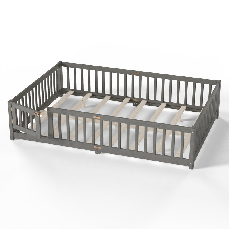 Grand lit pour enfant peu encombrant, structure en bois de pin, design gris rustique