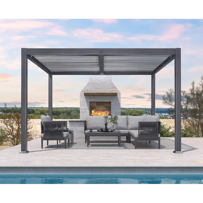 12 Ft. W x 10 Ft. D  Aluminum Outdoor Pergola with Adjustable Louvers Roof and Integrated Drainage  Resistant Small Pergolas for Patio Deck Porch Yard