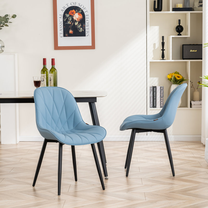 Chardee Upholstered Dining Chairs Faux Leather Waterproof Side Chair with Metal Frame, Blue