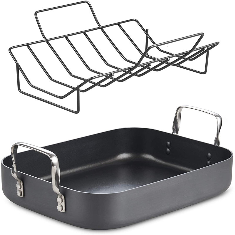 Hard Anodized Nonstick Rectangular Roasting Pan with Rack and Handles