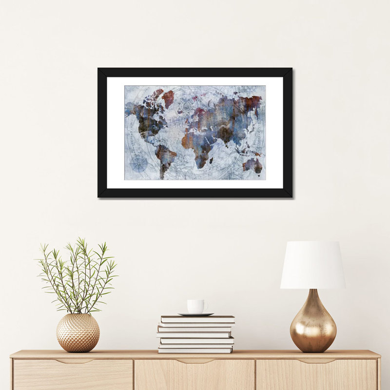 Celestial Map, 16" H x 24" W, Blue/Copper, Black Open Corner Frame  Paper