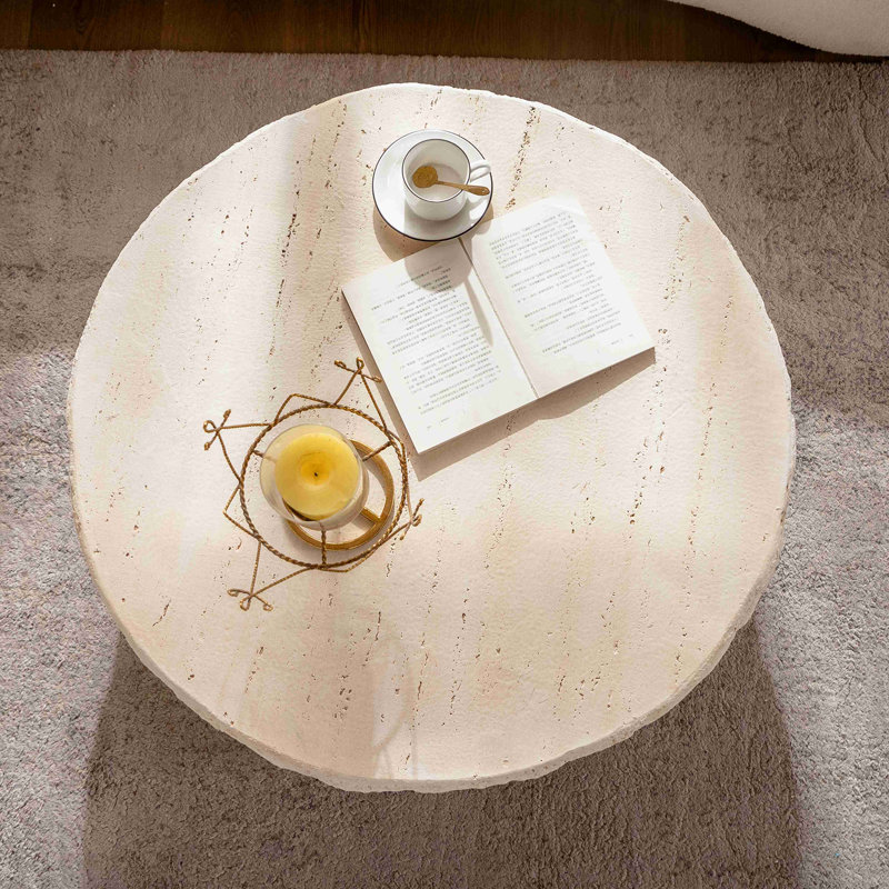 Table basse ronde Mgo Mid-Century, H 11,84 po x L 31,52 po x l 31,52 po, Ambre, beige