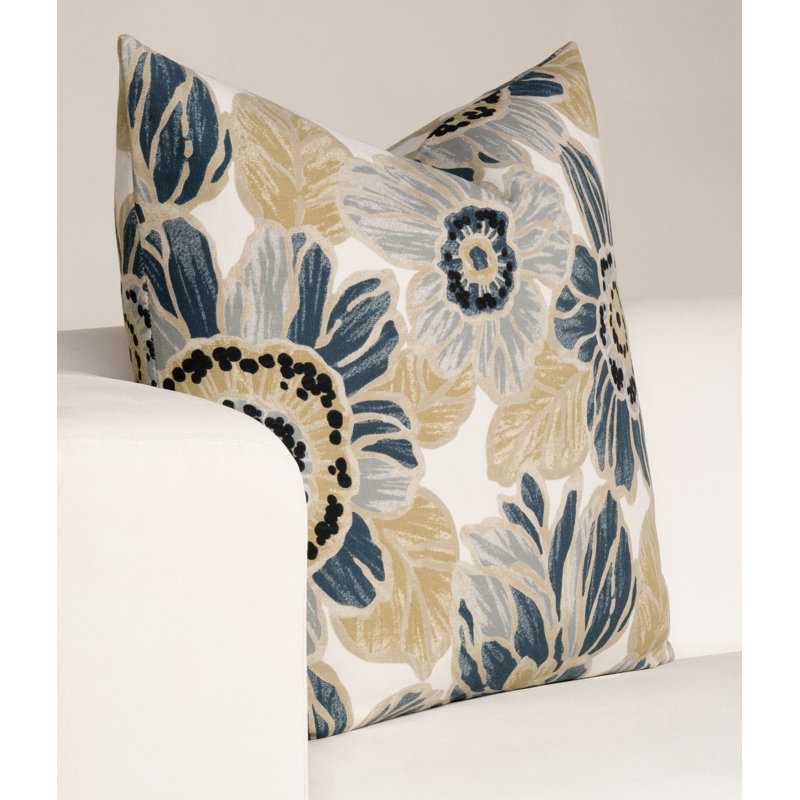 Coussin 100% coton Magnolia Home Fashions Garden Retreat, H 20 po x l 20 po, Polyester, Floral bleu / jaune