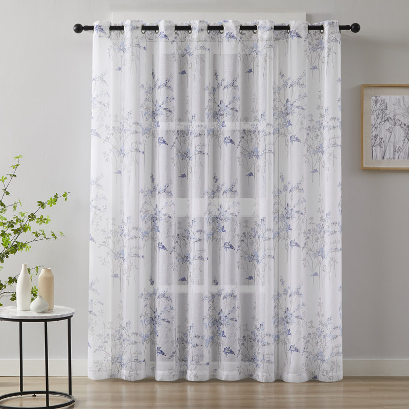 Beautiful Printed Boho Patio Door Floral Curtains For Sliding Glass Door or Extra Large Windows, Blue