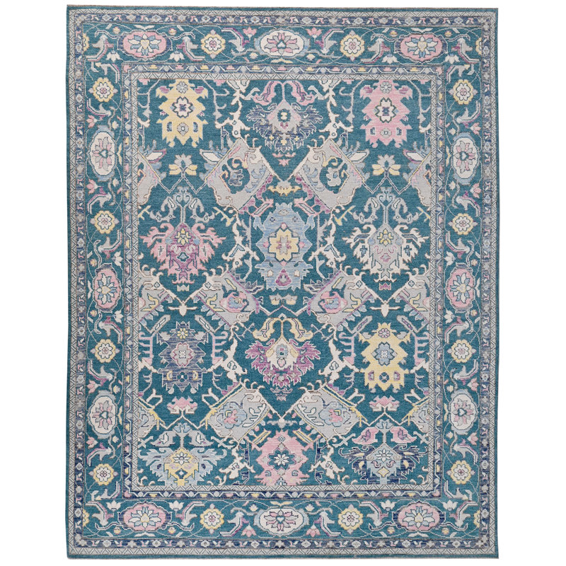 Oushak Hand-Knotted High-Quality Green Area Rug