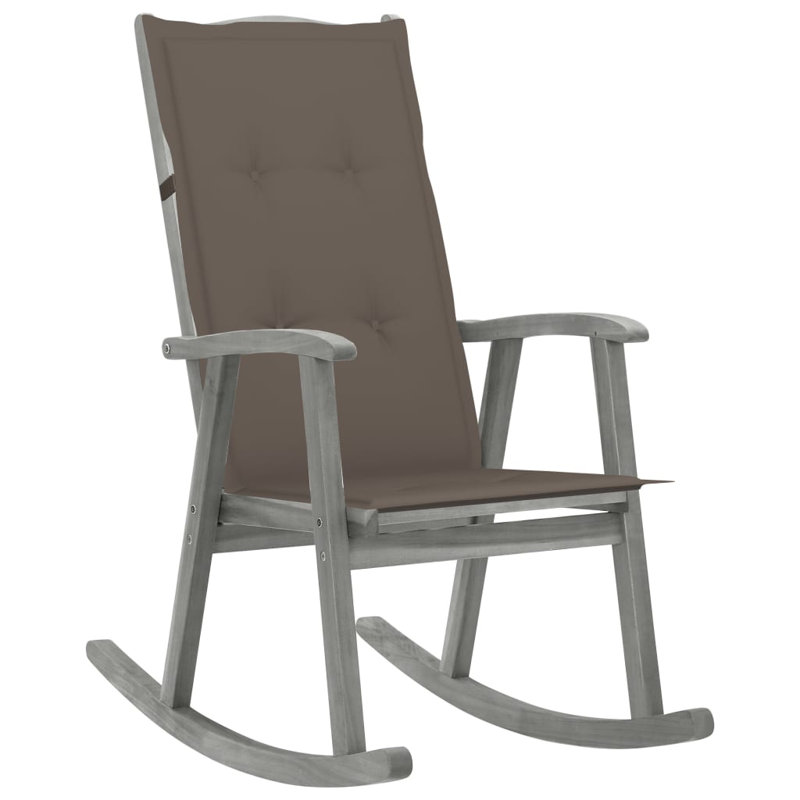 Chaise berçante d'extérieur avec coussins en bois d'acacia massif, gris, Noir