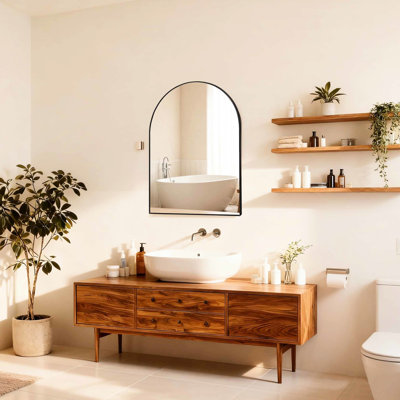 Miroir mural 30 po x 36 po noir pour salle de bain - verre de 4 mm de hauteur, structure incassable, installation facile en alliage d'aluminium avec cadre en métal rouille, quincaillerie renforcée