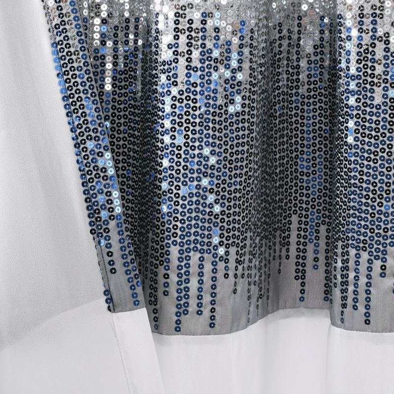 Semi Sheer Curtain Single Panel, Navy/White, 107cm W x 274cm L