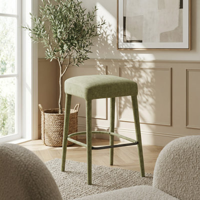 Modern Upholstered Fabric Bar Stool with Padded Seat and Footrest - Set of 2 Space-Saving Counter Height Stools for Kitchen Islands and Home Bars