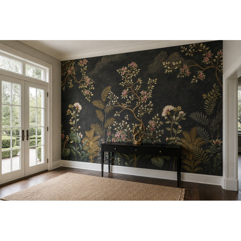 Décoration murale botanique amovible foncé, 140 po x 108 po, Texturé non collé