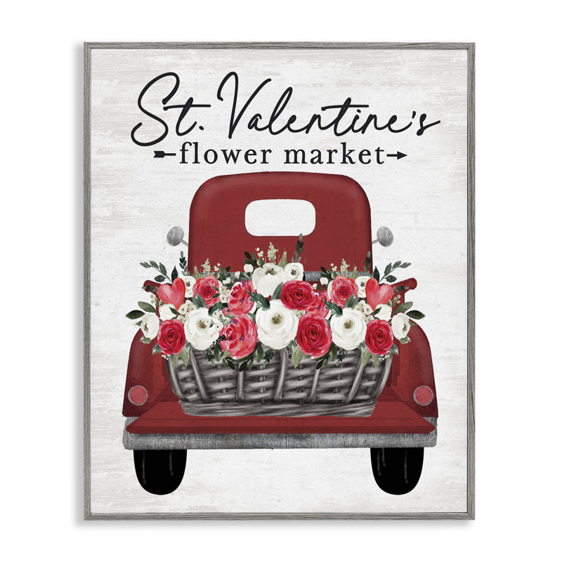 Estampe numérique du marché aux fleurs de la Saint-Valentin, conception de lettres et de lignes, Estampe numérique Farmhouse