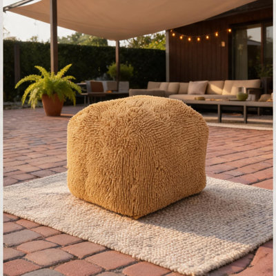 Pouf carré en chenille jaune, repose-pieds en microfibre de 50 cm avec rembourrage en billes de polystyrène, capacité de 113 kg
