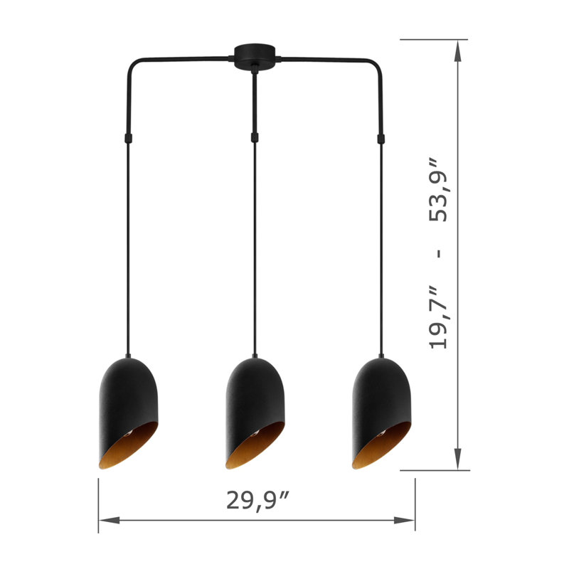 Adjustable Height 3-Lights Metal Body Cluster Pendant