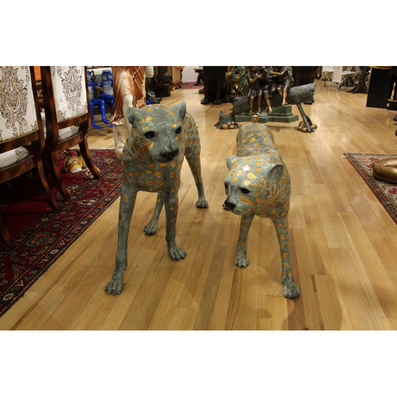 Beus Pair of Golden Plated Cheetahs Statue