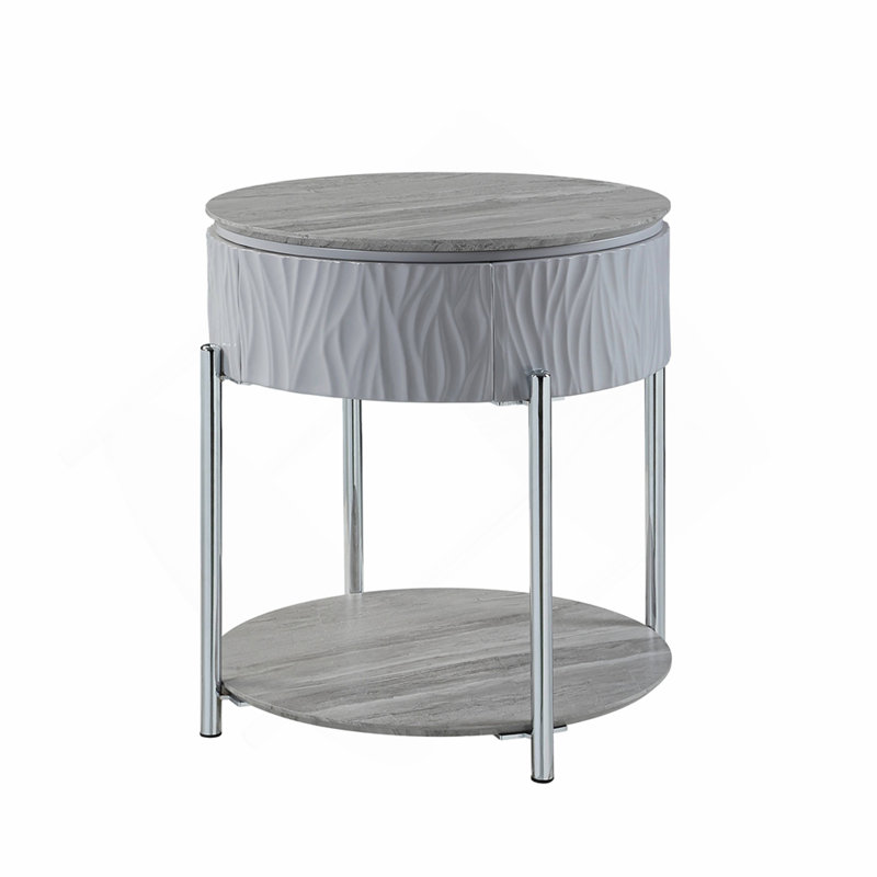 Table de bout grise à finition lustrée et chrome