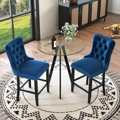Tempered Glass Round Bar Table Set, Bar Height Set, Tempered Glass Round Dining Table And Height Bar Stools