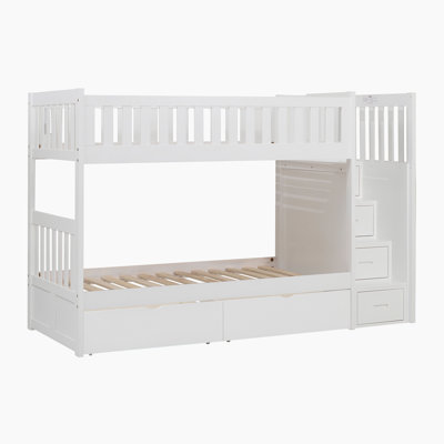 Kita Transitional Wood Twin over Twin Bunk Bed with Reversible Step Storage, Under Bed Storage Boxes & Foundation-Free Design