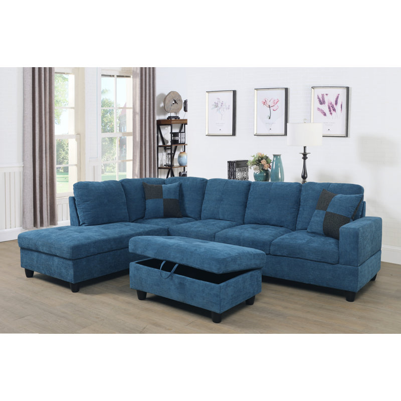 Palmer Square Upholstered Sectional, Left Hand Facing, Deep Ocean Blue