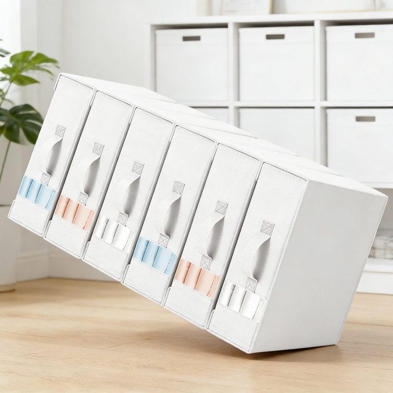 Organisateurs de draps et boîtes de rangement, lot de 6 organisateurs de garde-robe pliables en lin pour la literie, les couvertures, les serviettes et les ensembles de draps - Conception peu encombrante avec fenêtre transparente et fente pour étiquettes