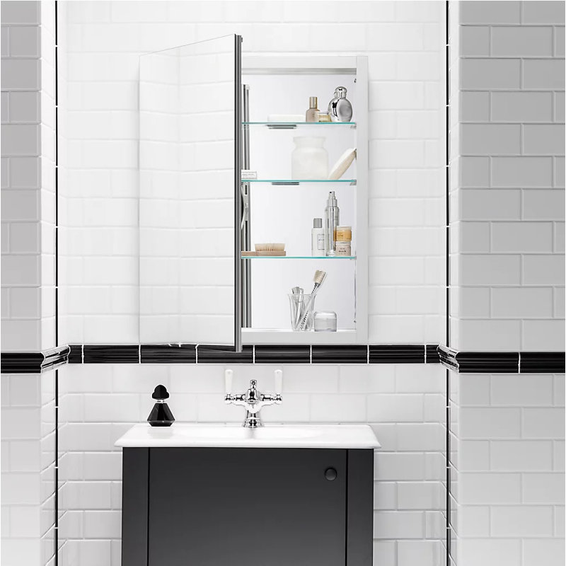 Verdera® Recessed or Surface Mount Frameless Medicine Cabinet with 3 Adjustable Shelves, 30" H x 24" W x 4.75" D