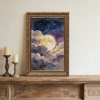 Cadre mural vintage orné « Ciel de nuit au clair de lune » – Cadre décoratif doré pour œuvres d'art.