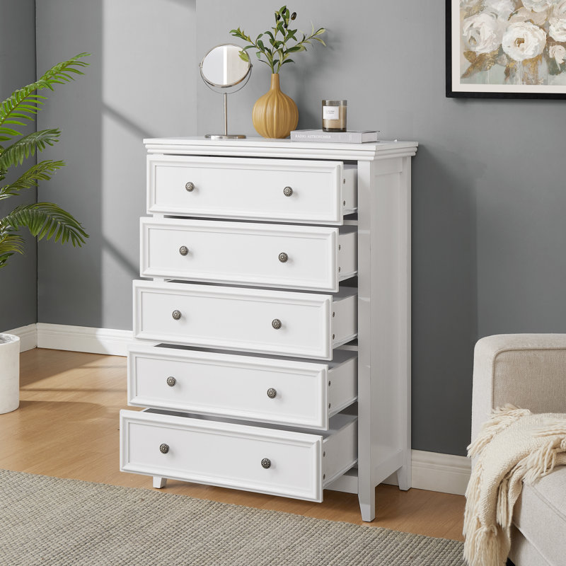 Commode 5 tiroirs Callan, Blanc