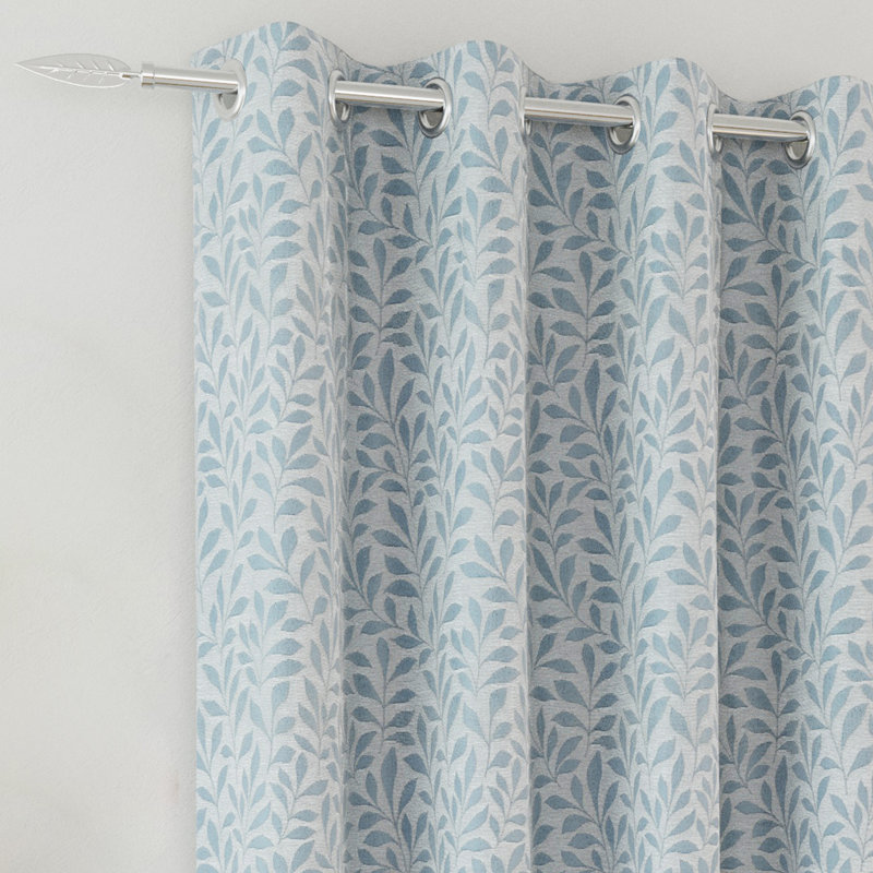 Sherwood 100% Blackout Thermal Jacquard Leaf Design Curtains with Eyelet Header (PAIR), Ice Blue, 168cm Width x 229cm Drop