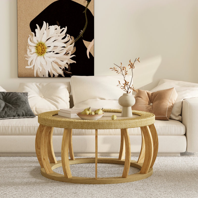Table basse ronde en bois massif 35,43 po, Naturel