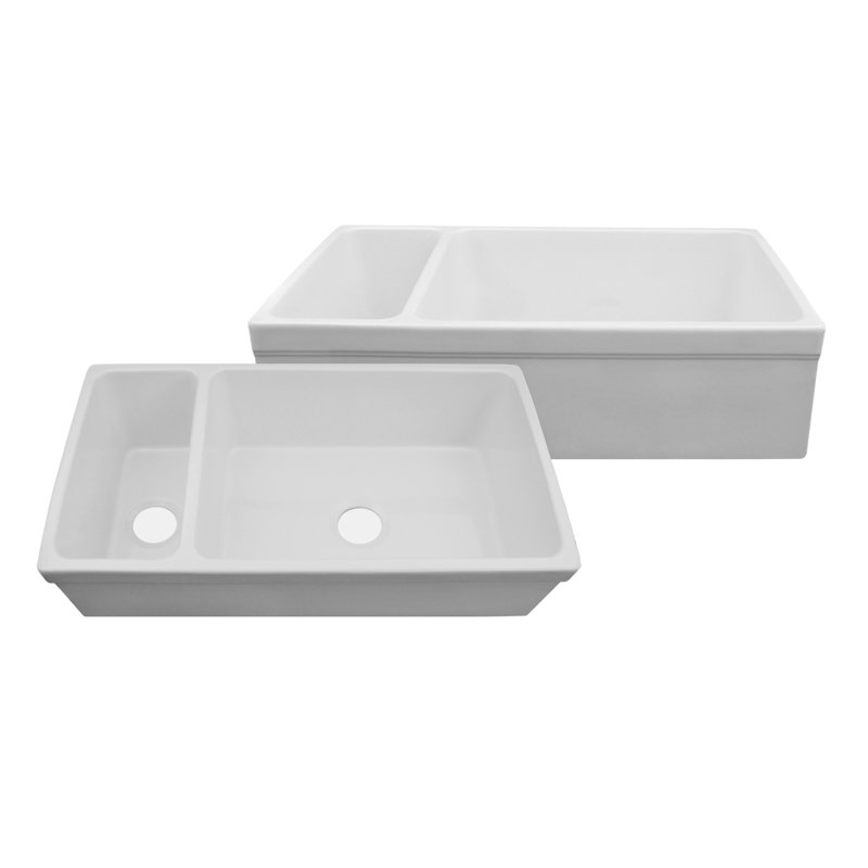 FarmhausQuatro 36" L x 20" W Double Basin Farmhouse/Apron Kitchen Sink, White