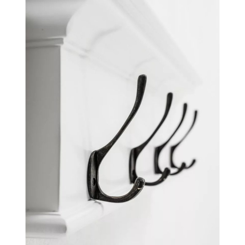 28" Solid Wood Four Hook Wall Mount Coat Rack, White
