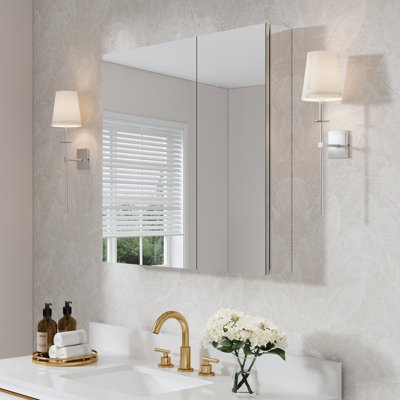 Armoire à pharmacie murale pour salle de bain encastrée ou en surface l 32 po x H 30 po avec tablettes réglables en verre