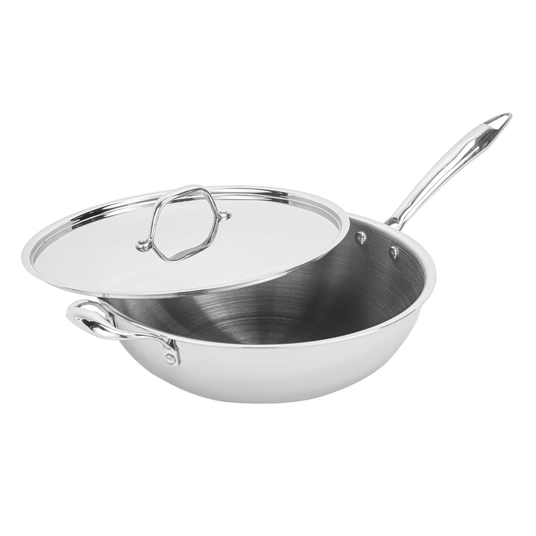 Royalford Triply Stainless-Steel Wok Pan with Lid